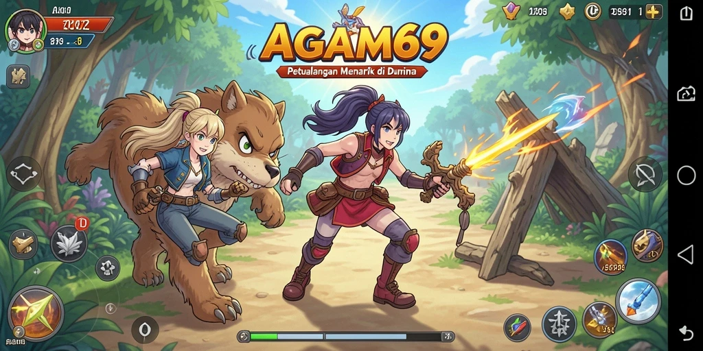 Tampilan gameplay AGAM69 yang penuh warna dan penuh aksi.