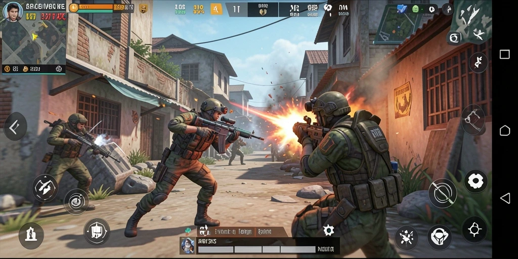 Tampilan mendebarkan dari permainan FPS API77 di medan tempur.