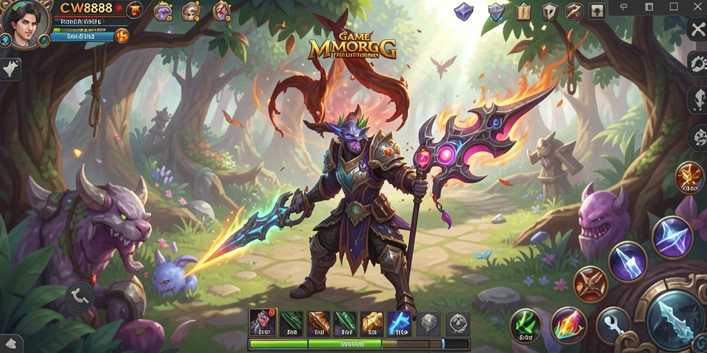 Gameplay seru CW8888 dalam dunia fantasi yang luas.