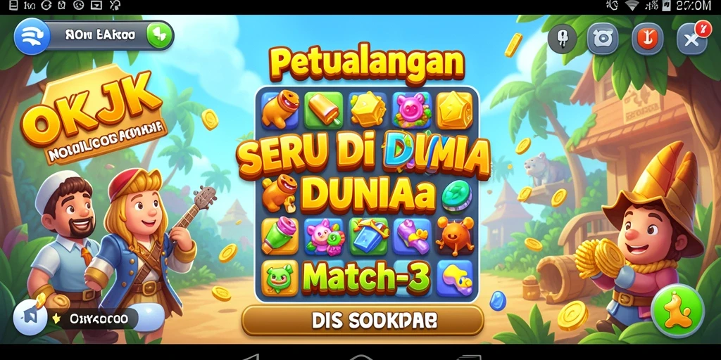 Tampilan gameplay menawan OKJK dengan berbagai karakter dan tantangan Match-3.
