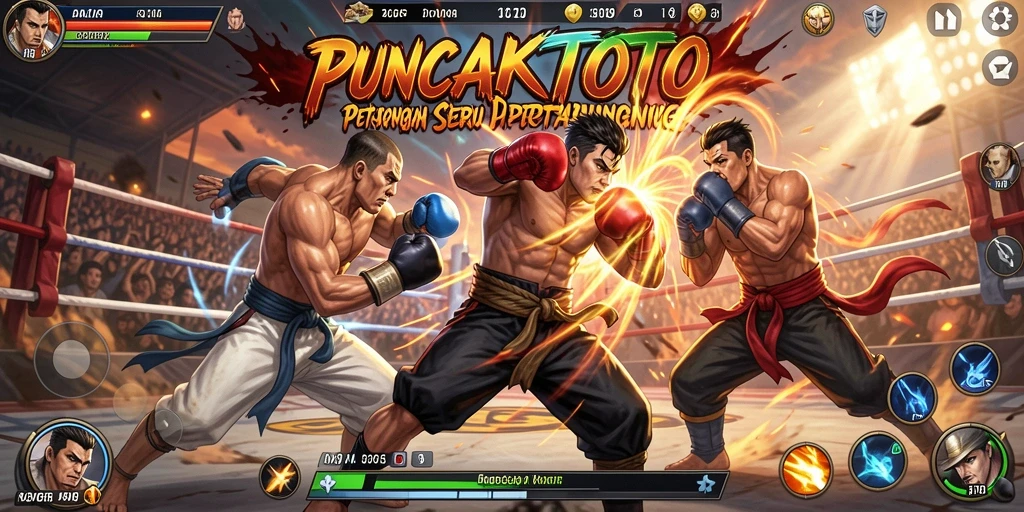 Screenshot PUNCAKTOTO menampilkan duel seru antara karakter petarung.