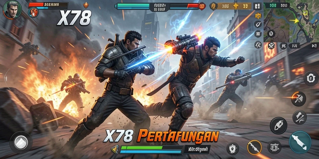 Tampilan gameplay X78 yang penuh aksi dan menegangkan.