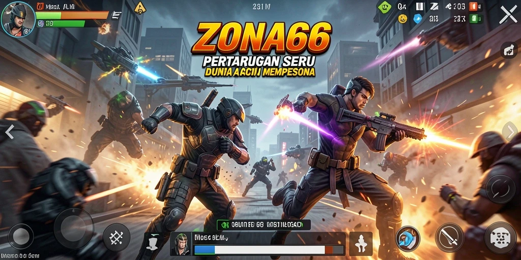 Tampilan gameplay seru dalam ZONA66 dengan pertarungan intens.